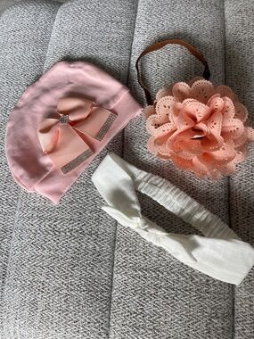 Baby Girl Headband Set Peach Bow Beanie Flower Headband Bundle Boutique